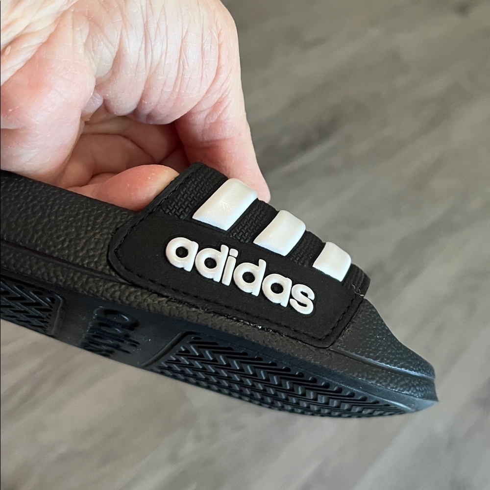 Adidas Black Slides with White Stripes New! - Picture 4 of 5